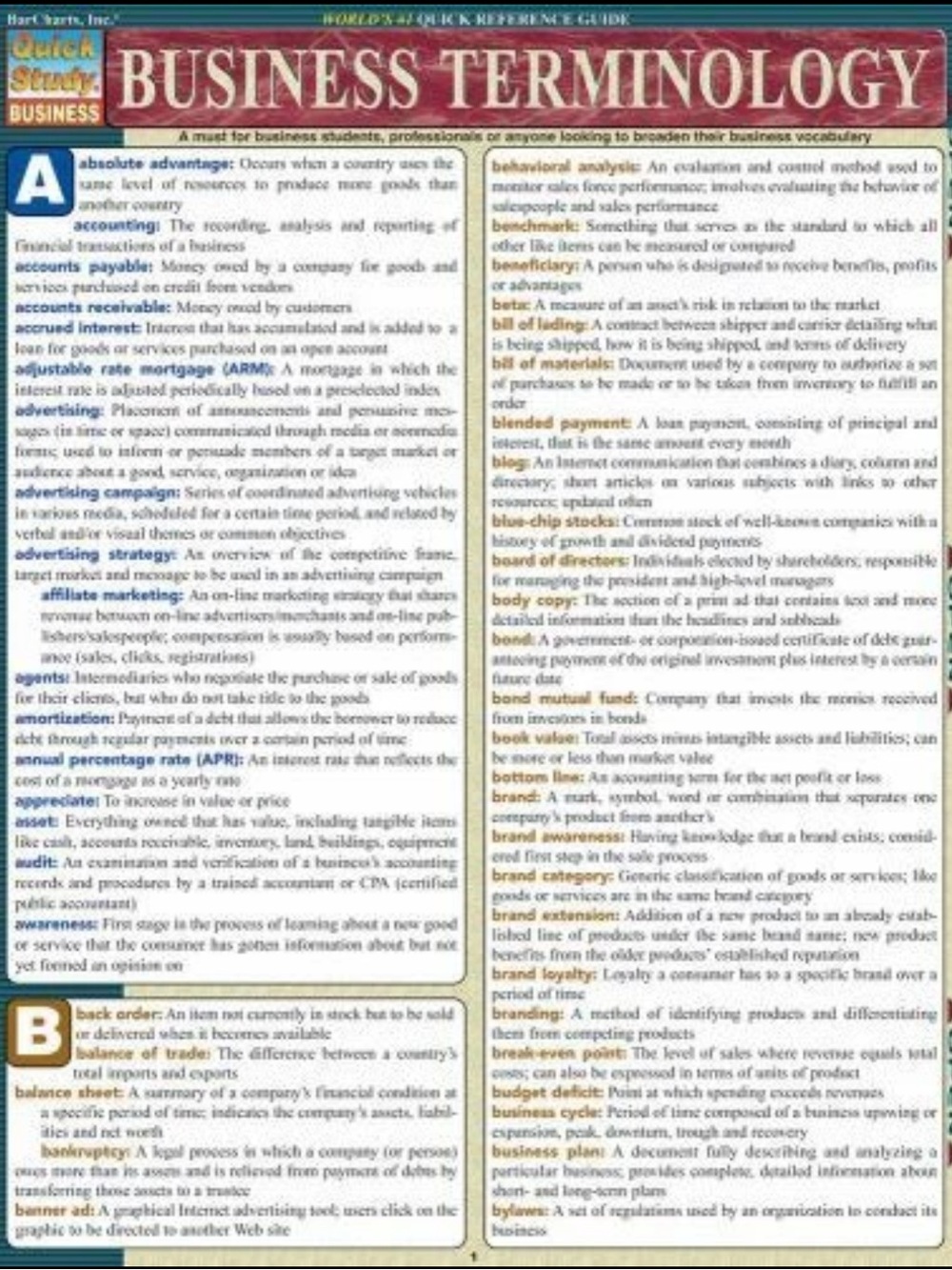 Business Terminology for College by Staff BarCharts Inc. 2005